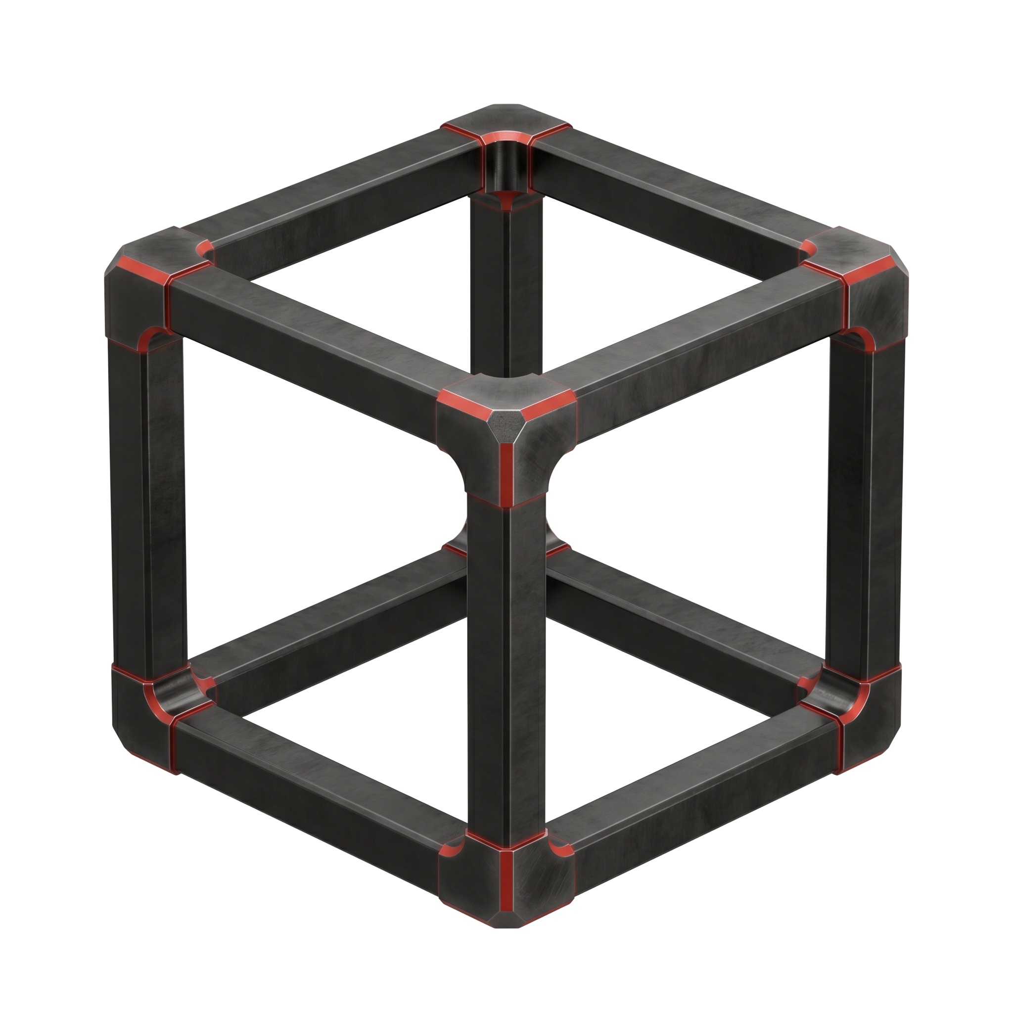 Cubo de estrutura tubular preta com juntas em coral, etapa Estrutura do método Looping